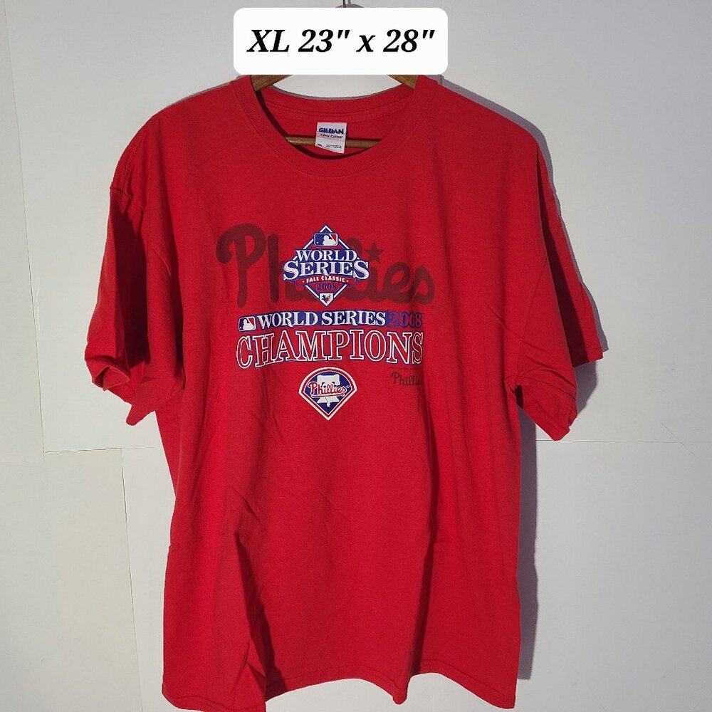 Philadelphia Phillies 2008 World Series Champs XL Red T-Shirt MLB Y2K